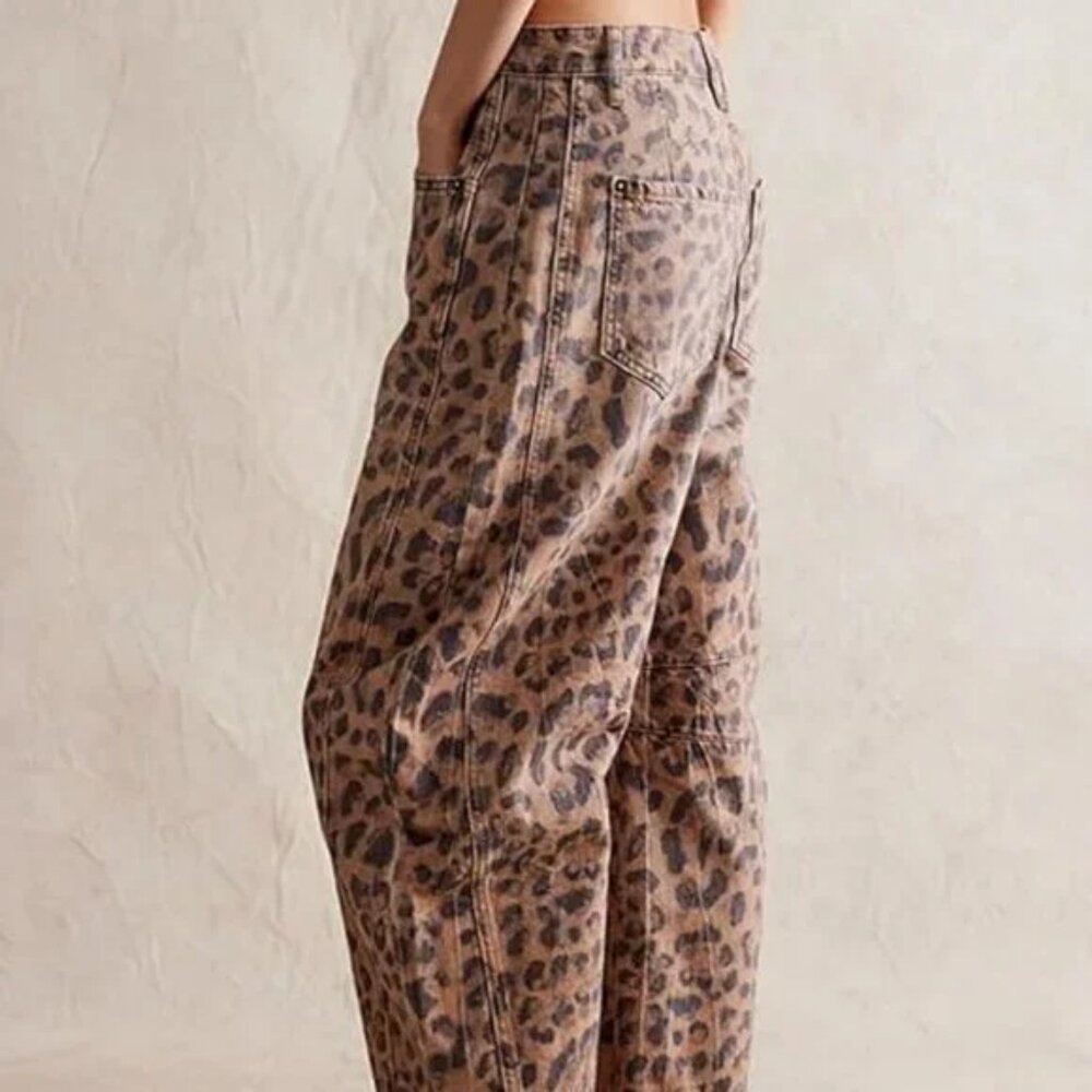 Leopard Print Baggy Barrel Cut Jeans Pants - Picture 2 of 6